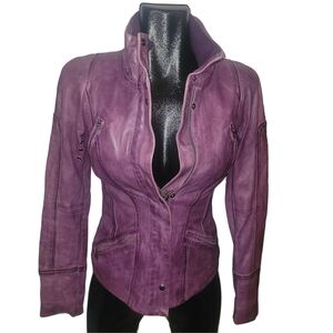 Danier Purple Buttery Soft Leather Fitted Moto Bikercore Jacket 3XS